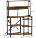 SUPERJARE Bakers Rack with Power Outlet, 35.4 Inches Coffee Bar with Wire Basket, Kitchen Microwave Stand with 6 S-Shaped Hooks, Open Storage Shelves, Rustic Brown