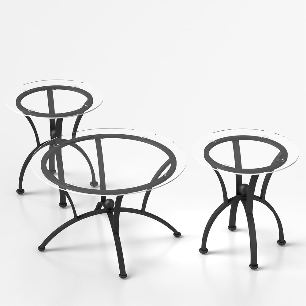 3 Tempered Glass Coffee Table Set, Decor Coffee Table Round End Side Table wi...