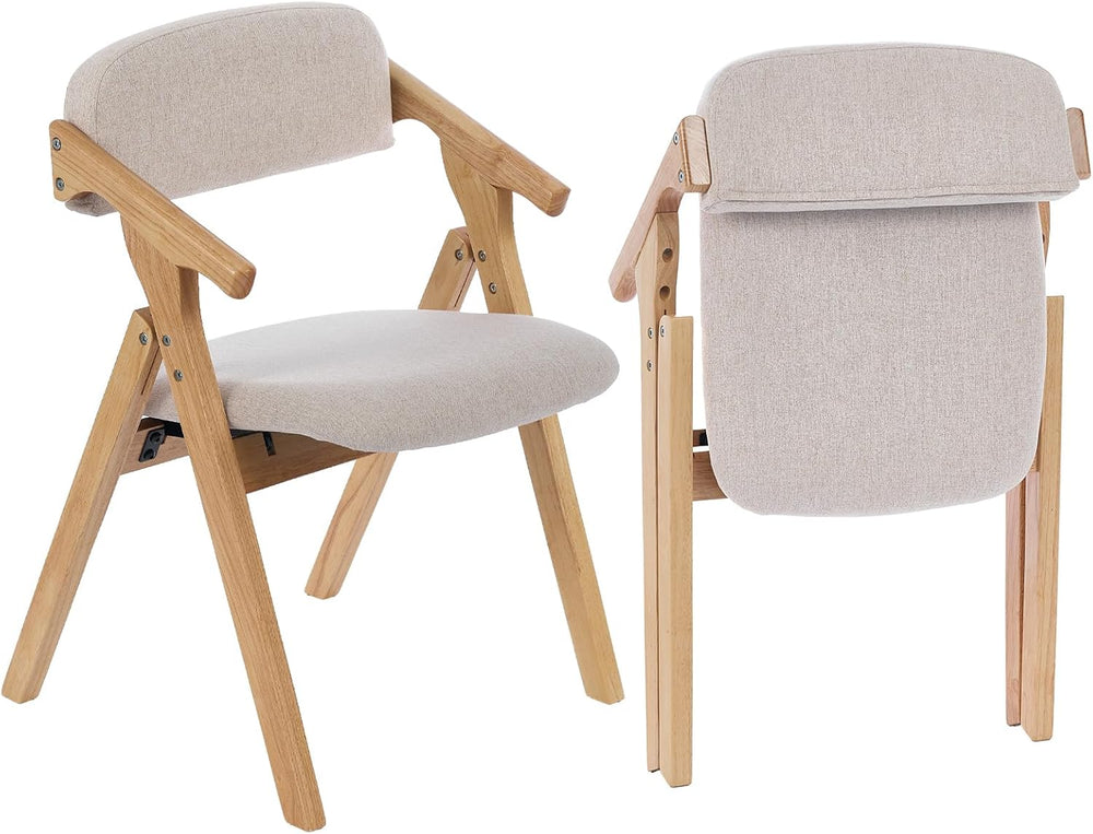 Grod Folding Dining Chairs, Padded Seat, Wooden Stackable,1PCS (Beige)