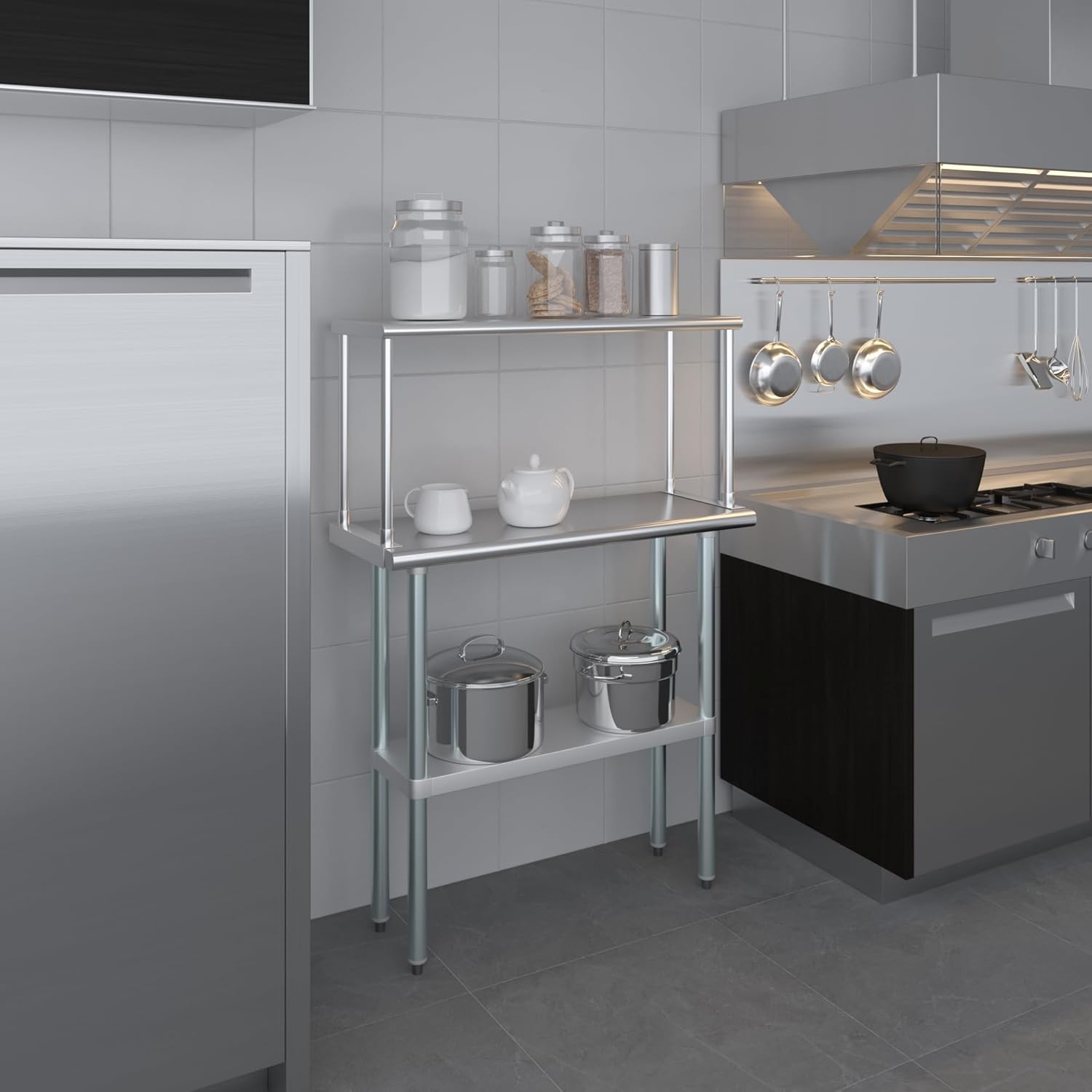 Stainless Steel Work Table with Wide Single Tier Overshelf | Metal Kitchen Prep Table & Shelving Combo (14" x 36" Work Table + 12" Overshelf)