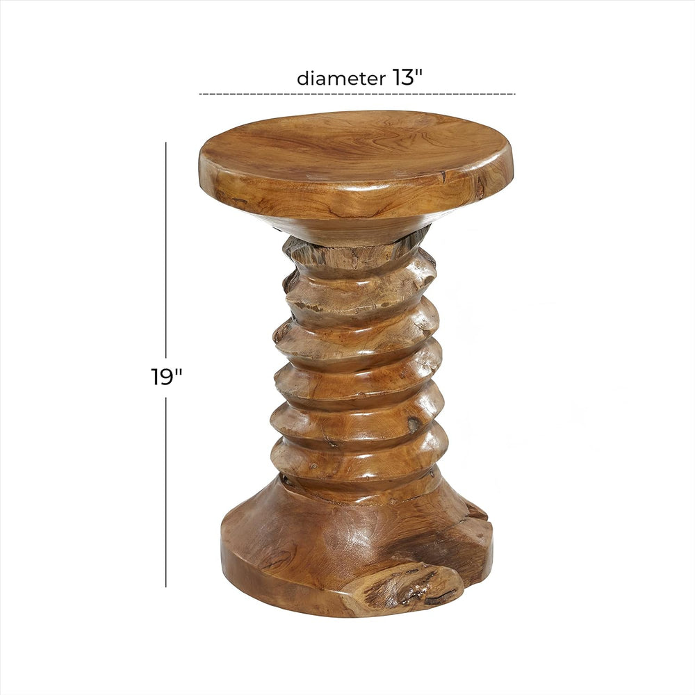 Deco 79 Teak Wood Handmade Live Edge Accent Table with Coiled Base, 13" ...