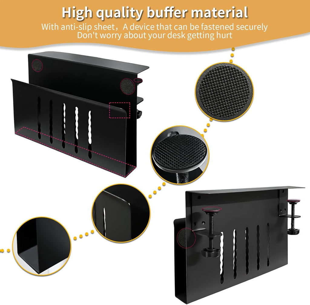 Desk Side Storage, Under Desk Storage, No Drill Steel Hanging Desk Organizer, Laptop Holder, Desk Storage Holder for Office & Home.(Black)