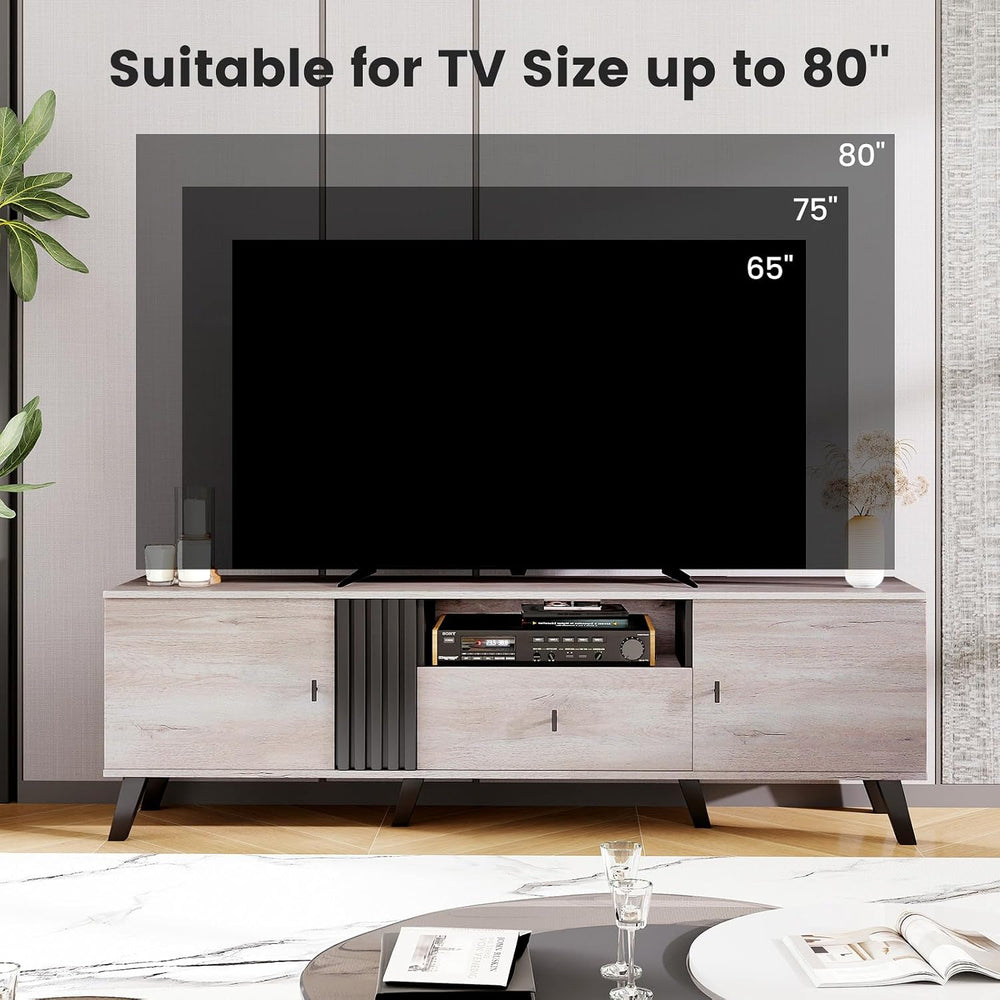 GIANTEX Mid Century Modern TV Stand for 65-80 Inch TV, Large Entertainment Ce...