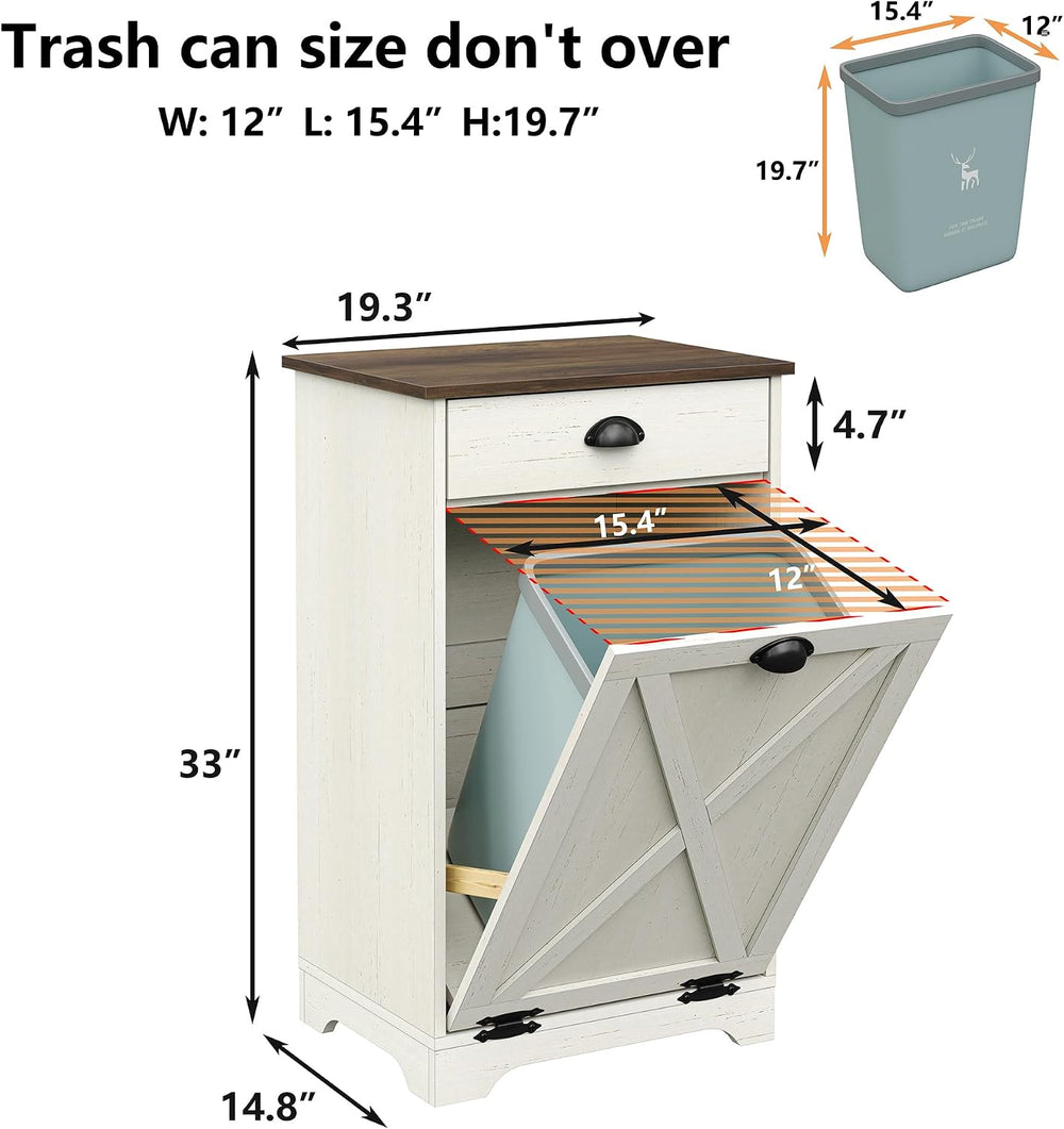 Furniouse Single Tilt Out Trash Can Cabinet with Drawer, 10 Gallon Wood Garba...