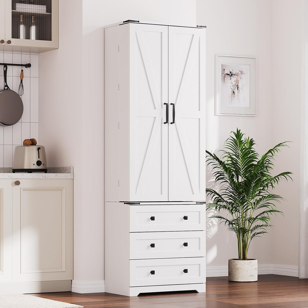 IDEALHOUSE Farmhouse Kitchen Pantry Cabinet - 72" Tall Large Wood Kitche...