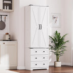IDEALHOUSE Farmhouse Kitchen Pantry Cabinet - 72" Tall Large Wood Kitchen Storage Cabinets with Adjustable Shelves & 2 Barn Doors & 3 Drawer, Versatile Storage for Dining Room, Bathroom, Living Room