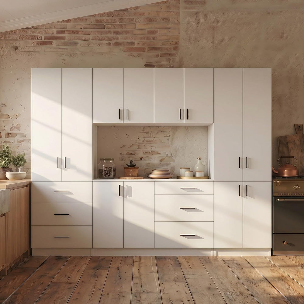 63" Kitchen Cabinet Set with 3 Drawers and 6 Doors, Wall Mounted Upper C...