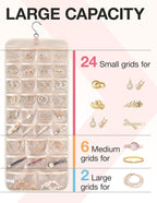 BAGSMART Hanging Jewelry Organizer Storage Roll with Hanger Metal Hooks Double-Sided Jewelry Holder for Earrings, Necklaces, Rings on Closet, Wall, Door, 1 piece, Large, Beige