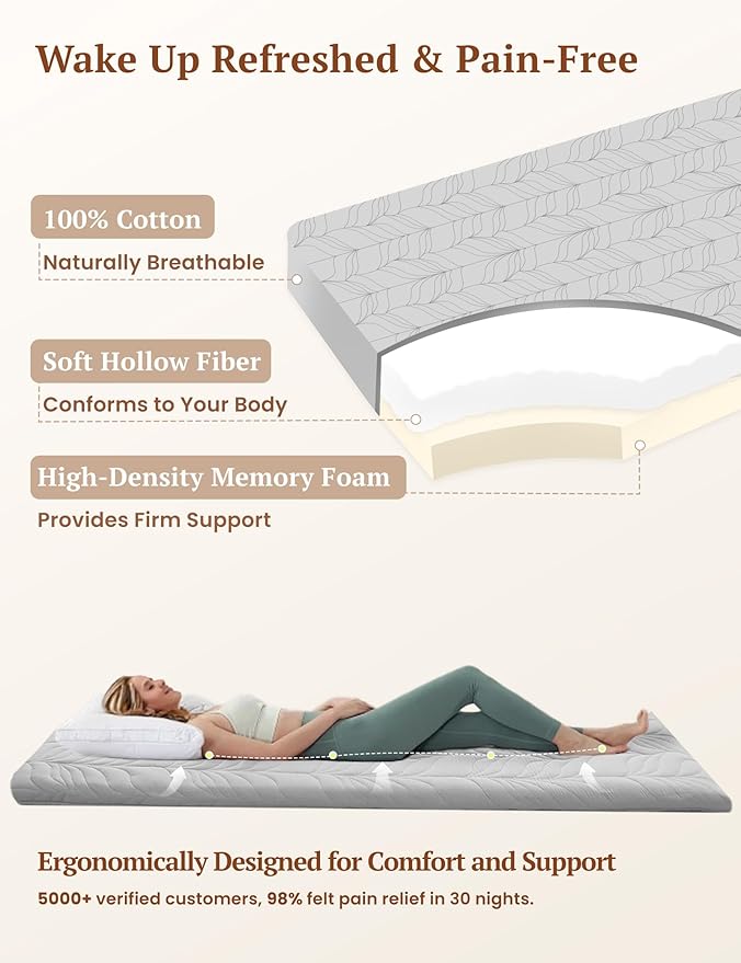 ZonLi Japanese Floor Mattress Futon Mattress Queen Size, Thicken Roll Up Tatami Mat w/ 100% Cotton Washable Cover, Portable & Foldable Floor Bed Mattress for Sleeping, Dormitory, Adult Kids, Grey