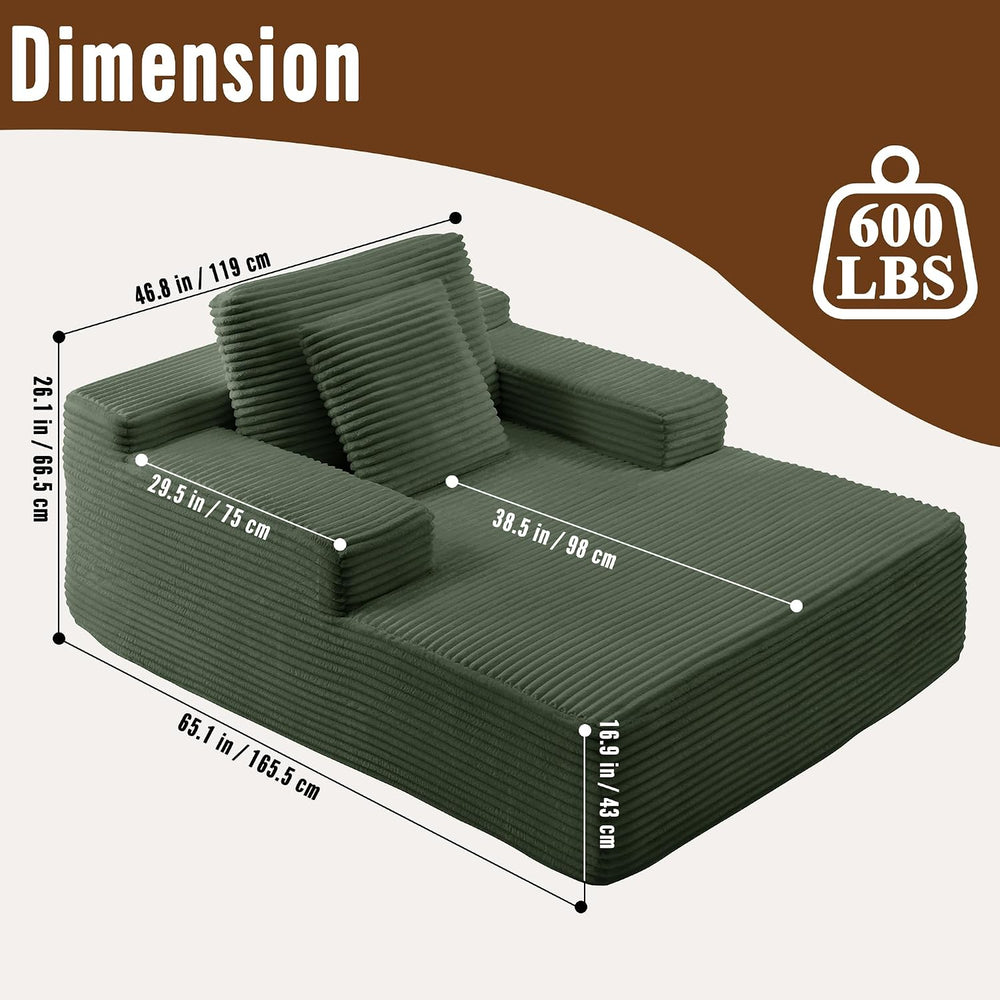 65 Inch Oversized Indoor Chaise Lounge, Green