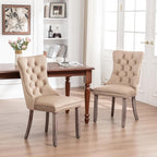Velvet Dining Chairs Set of 2,Upholstered Dining Chairs with Ring Pull Trim and Button Back,Modern Seating for Kitchen, Bedroom & Living Room(Khaki)
