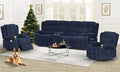 Recliner Sofa Set with Storage Console, Flip Middle Backrest Design 3 Seater Reclining Sofa and 2PC Single Recliner Chair, Manual Couches for Living Room (Blue, 3 Seat+Console+1+1)