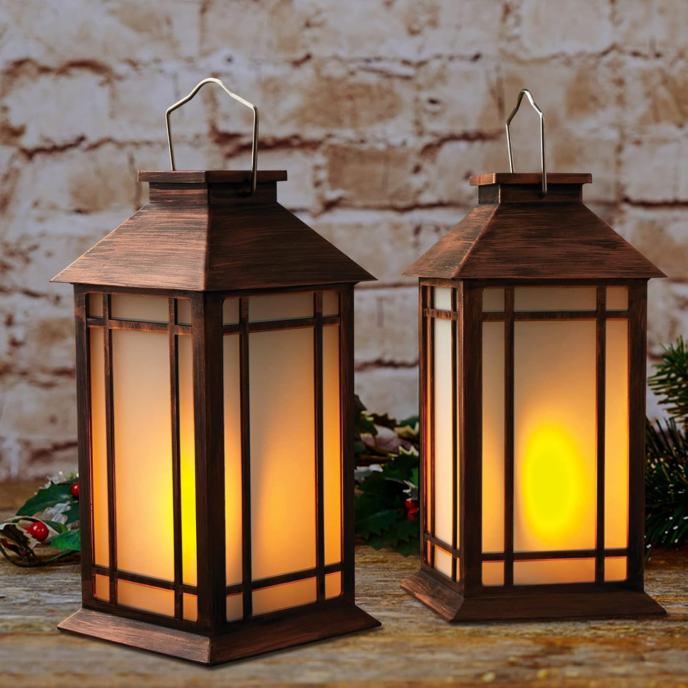 Bdor 13 Inch Outdoor Decorative Lanterns with LED Candle Timer 2 Pack Brown