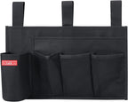 Hanging Bedside Caddy, Bedside Storage Organizer for Magazine, Phone, Remote control (5 Pockets-Black)