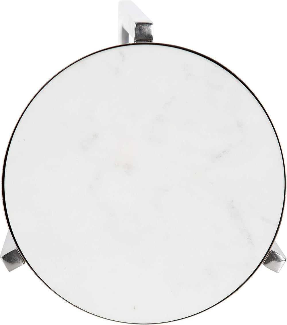 Kate and Laurel Aguilar Glam Round Drink Table, 8 x 8 x 23, Silver and White,...