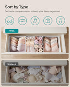SONGMICS Drawer Organizers, Dresser Divider Organizers, Set of 18, Foldable Fabric Storage Boxes for Socks, Underwear, Bras, Ties, Scarves, Cloud White URDZ006W03