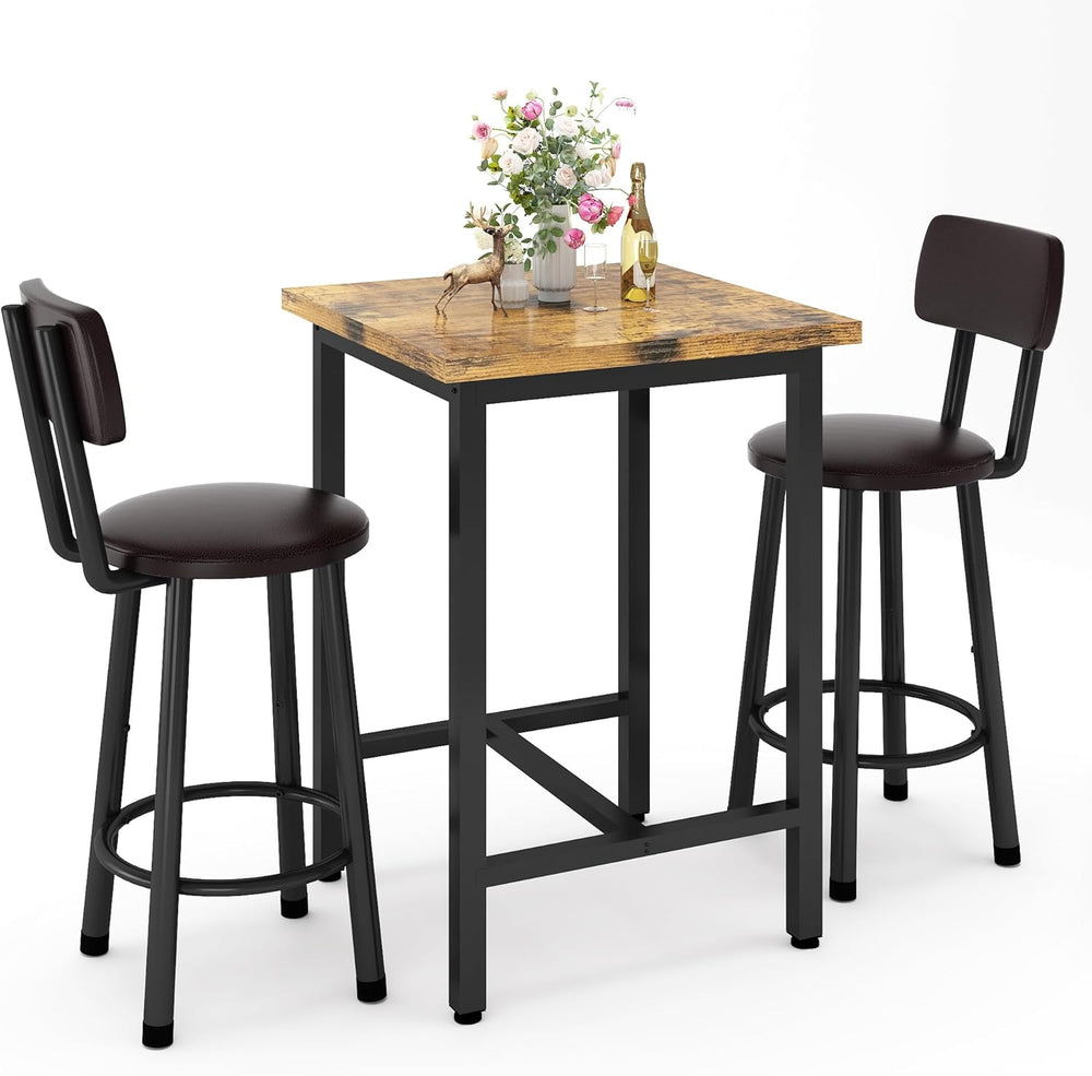 Recaceik 3 Piece Pub Dining Set, Modern bar Table and Stools for 2 Kitchen Co...