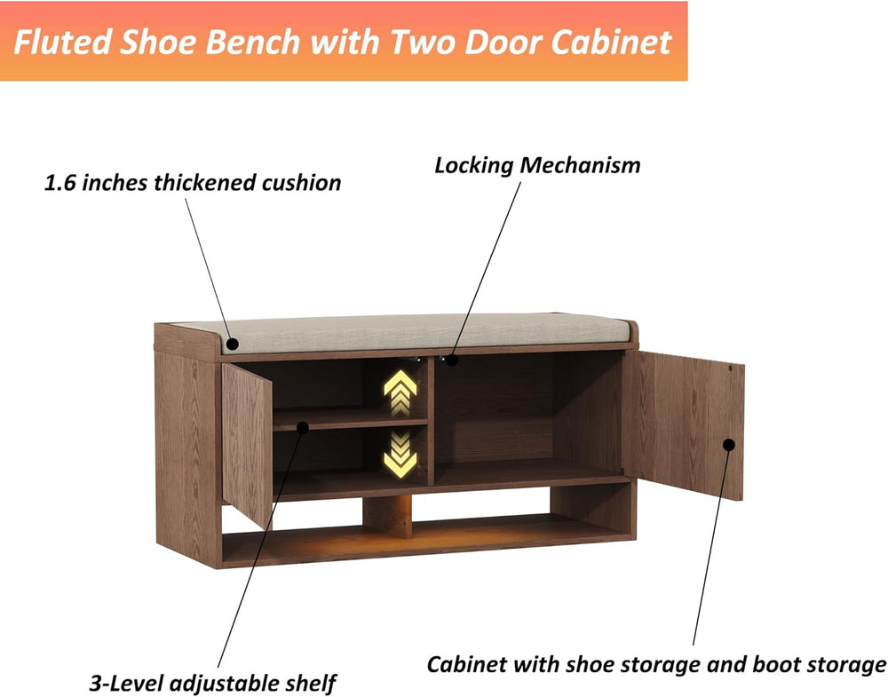 HOMEFORT 39.4" Fluted Shoe Storage Bench, Entryway Bench with Linen Seat...