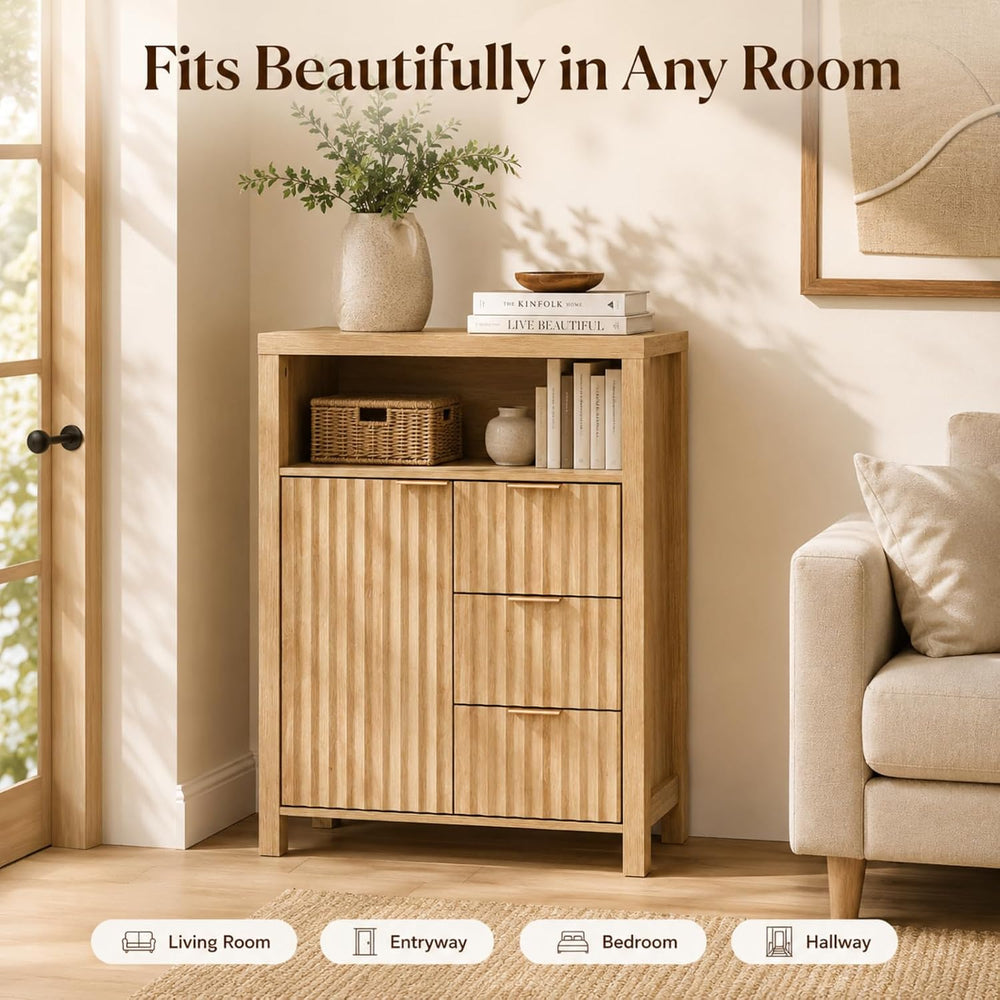 VINGLI Bathroom Storage Cabinet with 3 Drawers & Door, Slim Freestanding ...