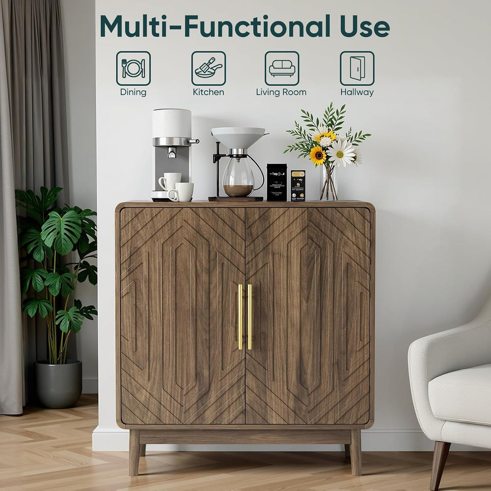 Kiasthome Walnut 2-Door Sideboard Buffet Cabinet with Storage | Adjustable Sh...