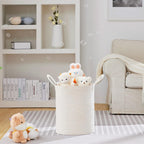VIPOSCO Large Laundry Hamper, Tall Woven Rope Storage Basket for Blanket, Toys, Dirty Clothes in Living Room, Bathroom, Bedroom - 53L White