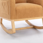 Khaki Teddy Fabric Rocking Chair with Solid Wood Legs