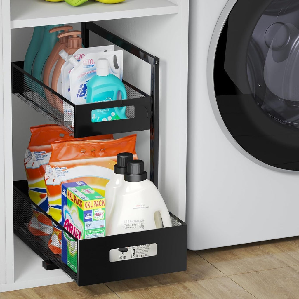 Under Sink Organizer Pull Out Cabinet Organizer Adjustable Height 2 Tier with Sliding Drawers Kitchen Bathroom Organizer and Storage(1pc)