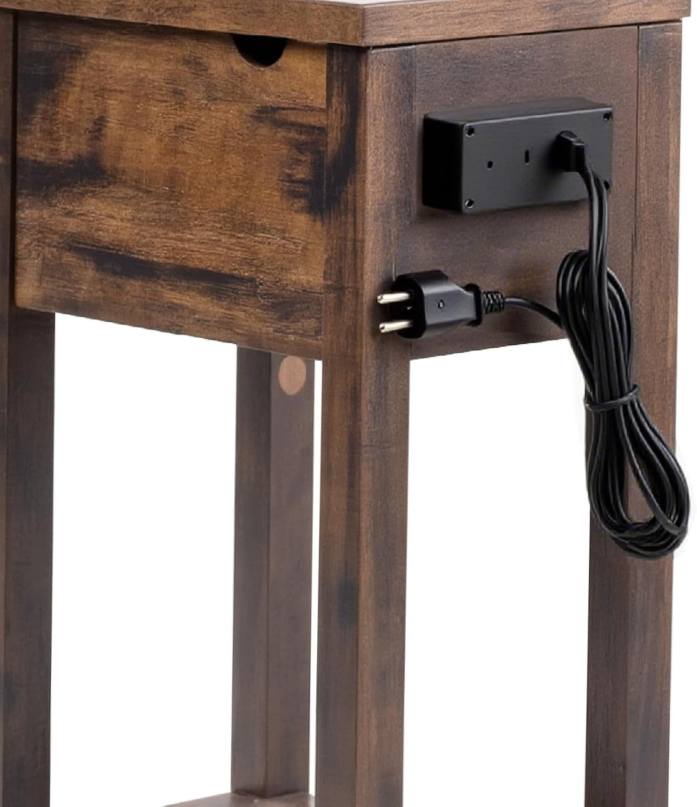 Chairside Table with Charger,Cherry End Table with Movable Top and Charging S...