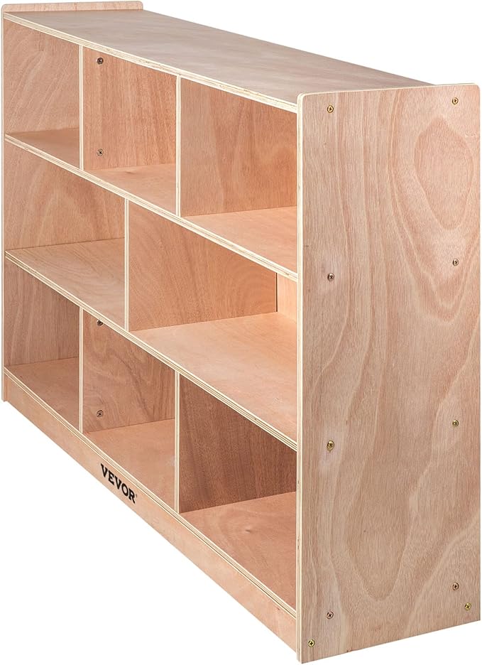 VEVOR Cubby Mobile Tray Storage Cabinet, 8-Compartment Cubby Storage Shelf, Cubby Storage Cabinet 3-Shelf, Classroom Cubbies, Classroom Furniture for Home, Daycare and Preschool, Natural