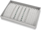 18Slots Necklace Braclet Tray Velvet Jewelry Trays Microfiber Jewelry Drawer Organizer for Necklace, Bracelets,Watch Storage Display (Grey)