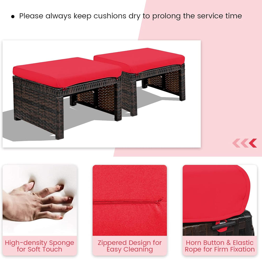 RELAX4LIFE 2-Piece Wicker Outdoor Ottoman, Rattan Footrest Set of 2 with Remo...