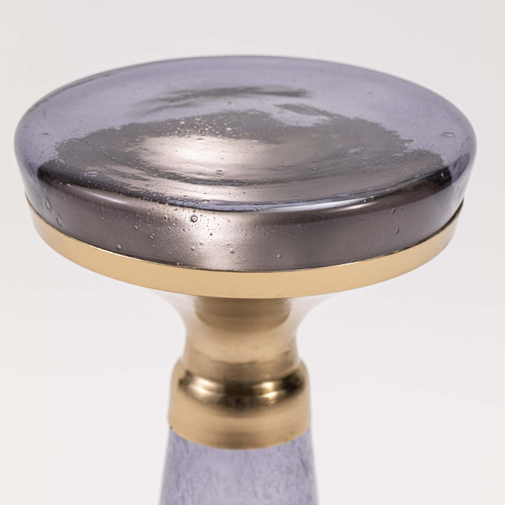 Modern Decorative Round Drink Table with Glass Base and Top with Gold Metal A...