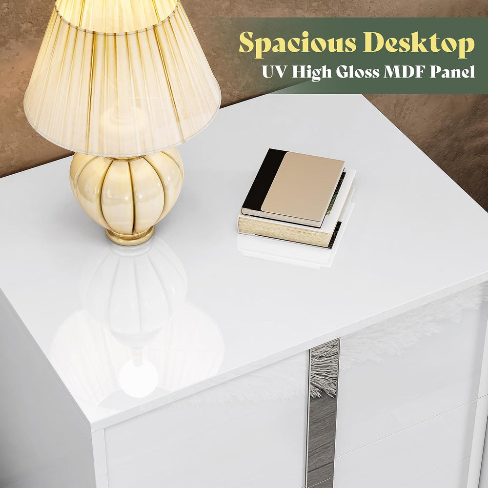 AMERLIFE Modern Nightstand, 23.6" End Table with 2 Drawers, White | Beds...