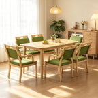 Wood Dining Table Set for 4, Rectangular Kitchen Dinner Table with Drain Groove Armrest,Ergonomic Upholstered Dining Chairs, Seniors Wooden Dining Room Furniture(1 Table + 6 Chairs, Walnut)