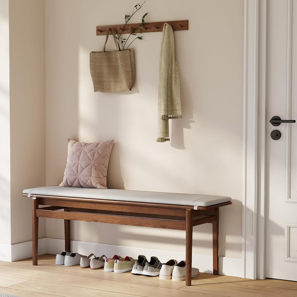 Solid Wood Dining Bench 55'’ Indoor End of Bed Upholstered Bench for Entr...