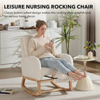 Rocking Chair Nursing with Footrest, Rocker (White Teddy) | teddy upholstery, high-density foam, adjustable footrest, soft cushion, button tufted design, silent non-slip pads
