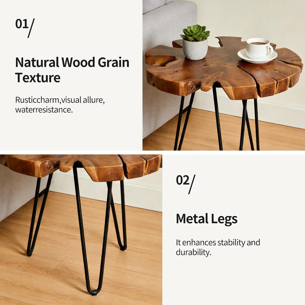 DUHOME Natural Live Edge Side Table - One-of-a-Kind Solid Wood Slab with Uniq...