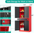 Metal Storage Cabinet with Drawer and Lock,Garage Storage Cabinet with Locking Doors and Shelves,71" Black Red Metal Cabinets,Lockable Steel Tool Cabinets for Garage,Home,Office,Shop