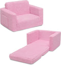 Delta Children Cozee Flip-Out Sherpa 2-in-1 Convertible Chair to Lounger for Kids, Pink