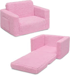 Delta Children Cozee Flip-Out Sherpa 2-in-1 Convertible Chair to Lounger for Kids, Pink