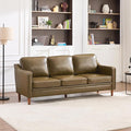 Kingfun 80" Faux Leather Sofa, 3 Seater Couch, Mid Century Modern Couches with Solid Wood Legs for Living Room & Bedroom, Olive Green