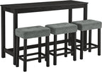 Ball & Cast 4 Piece Kitchen Dining Room Table and Chairs Set, Farmhouse Wooden Counter Height Bar-Sets w/USB Ports & Power Outlet & 3pcs Stools, 59" Sofa-Table Barstool w/Charging Station, Black
