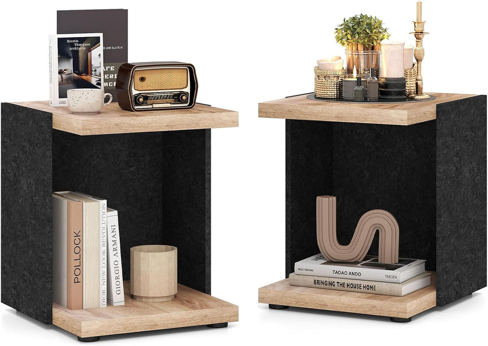 Giantex Modern End Table Set of 2, 2-Tier Sofa Side Table with Open Storage S...