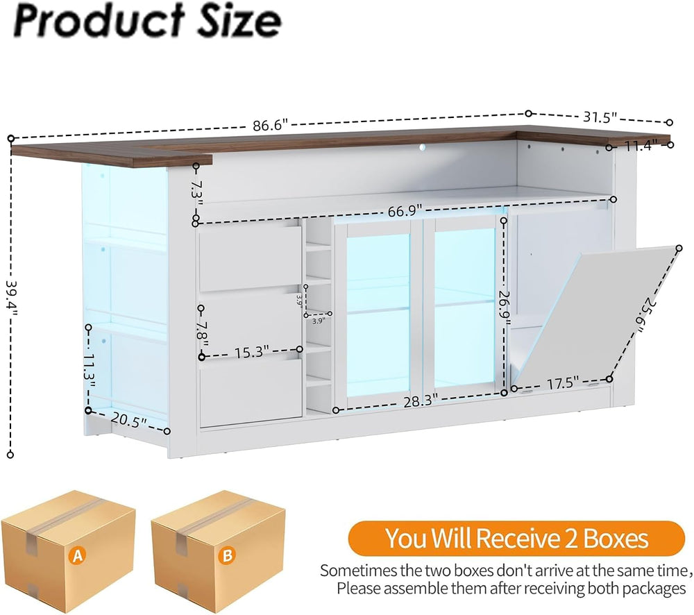 PAKASEPT Kitchen Island with Storage, 86.6" Island Table with LED Light ...