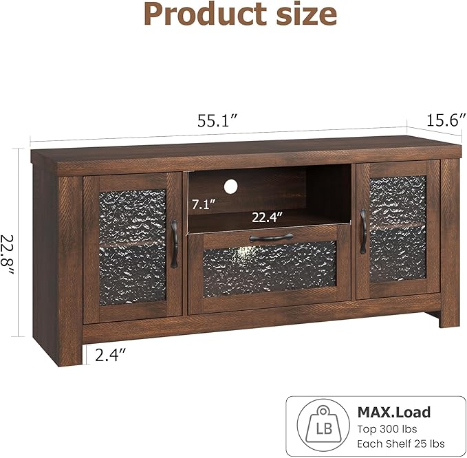 Garvee Farmhouse TV Stand for 55 Inch TV, Entertainment Center with Acrylic Door & Adjustable Shelves, Sideboard Buffet Storage Cabinet for Living Room Bedroom, Rustic Brown