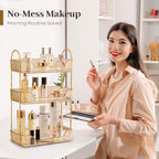 Bathroom Counter Organizer Countertop, 3 Tier Makeup Perfume Shelf Storage, Skincare Cosmetic Tray for Dresser Vanity - Gold