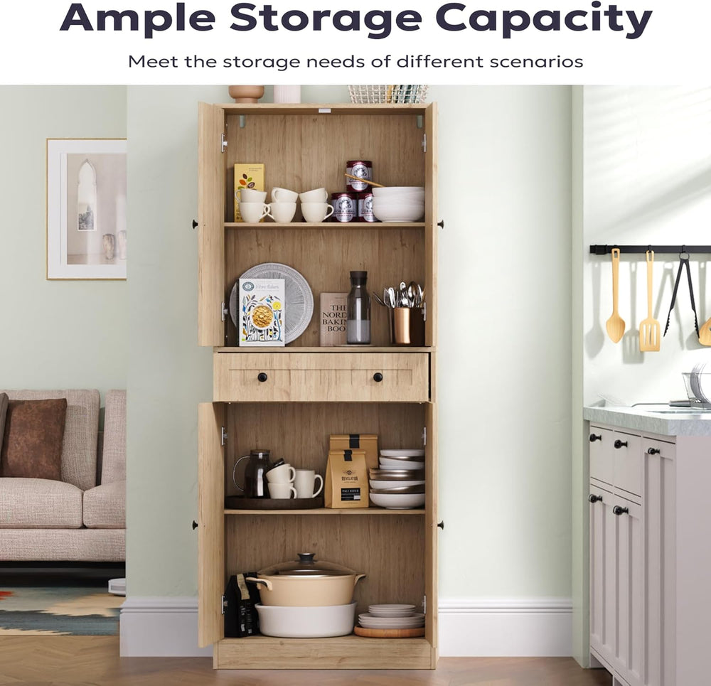 Furnify Kitchen Pantry Storage Cabinet, 71" H Farmhouse Pantry Cabinet w...