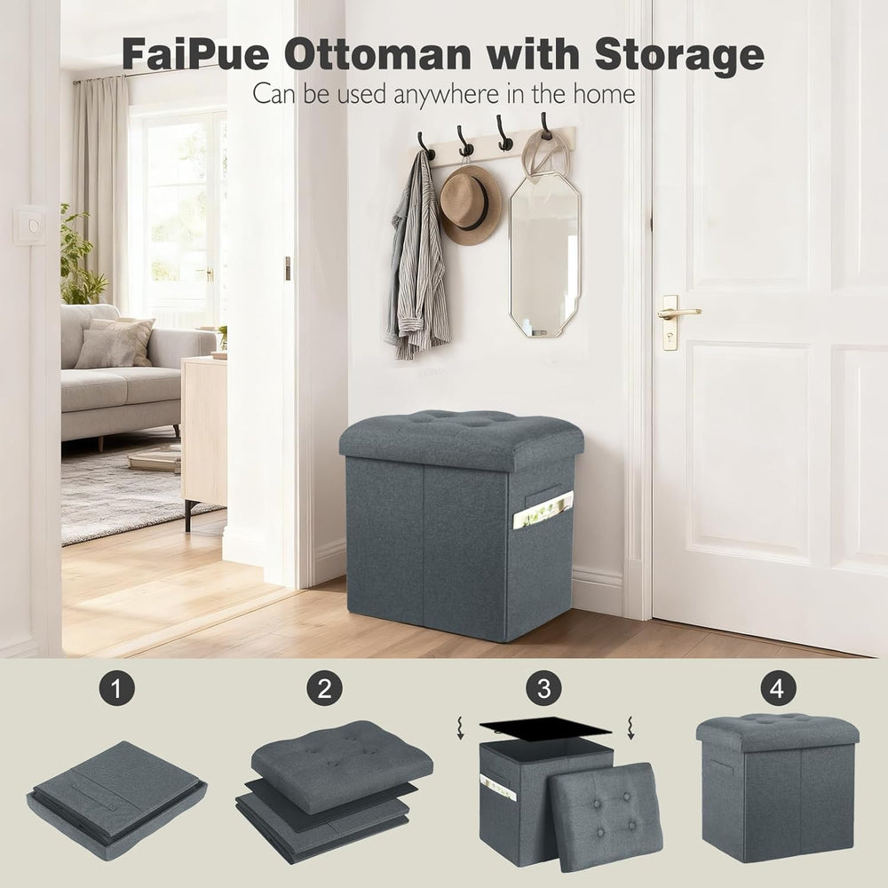 Storage Ottoman, Foot Rest Stool with Thicker Foam Padded Seat. 61L Slim Tall...