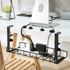 Under Desk Cable Management Tray 2 Pack, Xpatee Wire Management No Screws, Cable Tray with Clamp for Wire Management, Computer Code Rack for Office, Home - No Damage to Desk Black