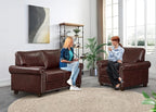 2 Piece Faux Leather Sofa Set,Modern Chair and Loveseat Sets with Storage,Mid Century Couch with Rivet Rolled Arm,Comfy Deep Seat Sofa,Furniture for Living Room,Office(Armchair+Loveseat,Burgundy)